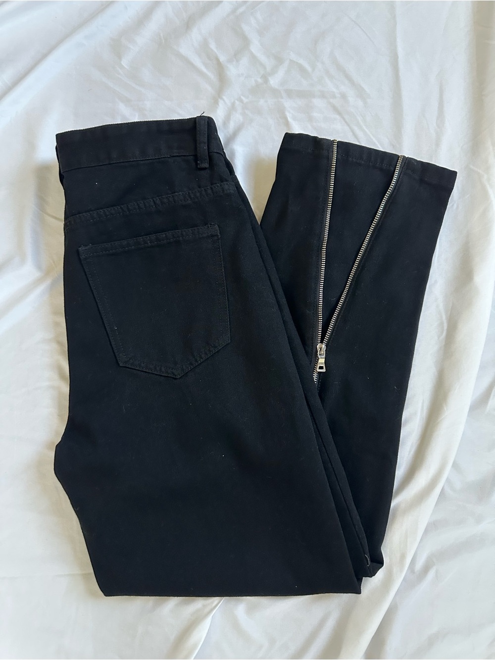 YesStyle Black Straight Jeans with Silver Hem Zipper